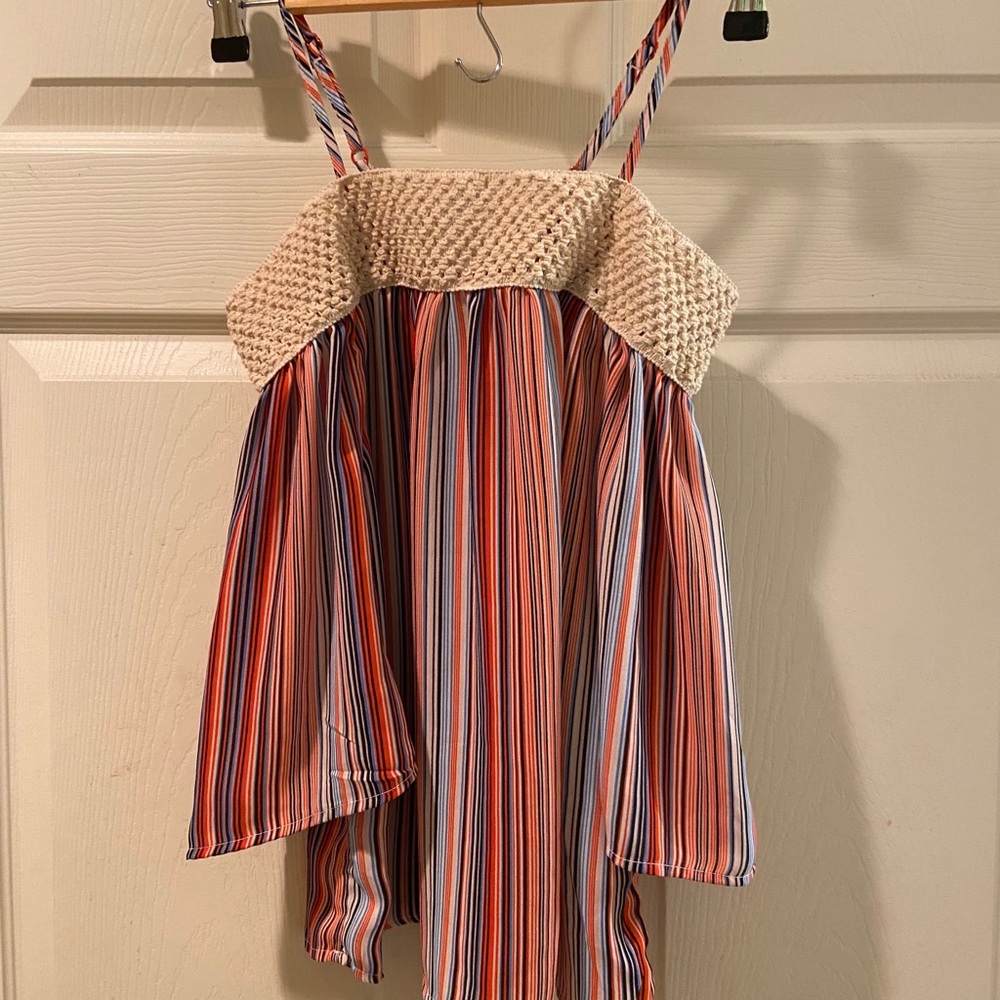 NWOT stripped shirt w/ off the shoulder crochet.